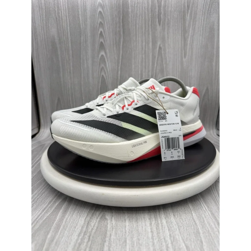 adidas Adizero Boston 13 Mens Sz 8.5 Cloud White Lucid Red Running Shoes JS4932